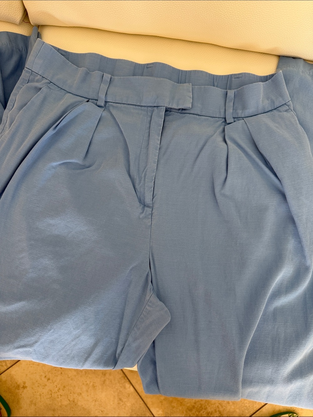 Light Blue Pleated High-Waist Shorts